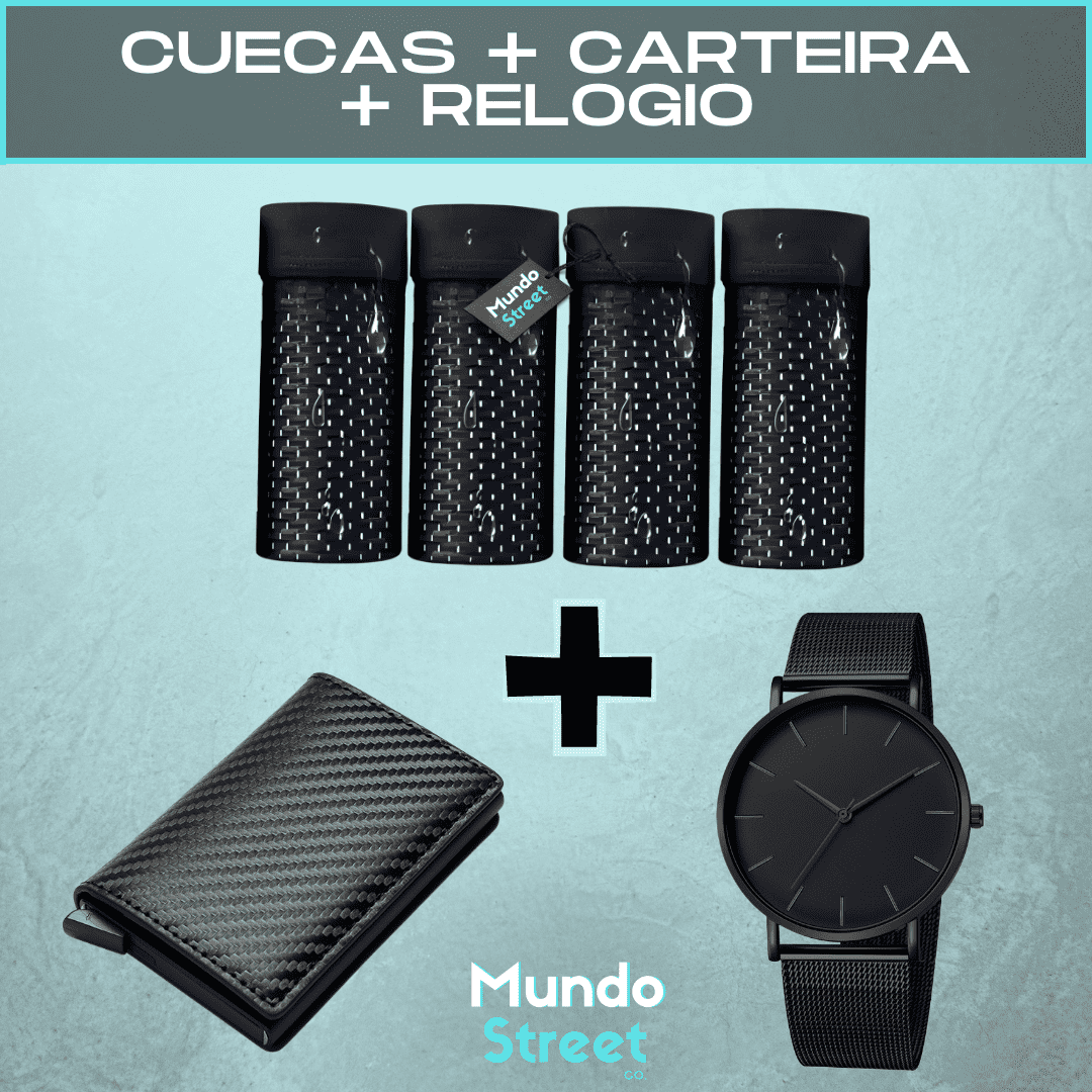 Kit Cuecas Premium + Carteira Slim + Relógio All Black